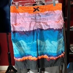 Swim Trunks Board Shorts Cat & Jack Sz XL 16 Boys Husky Orange Blue